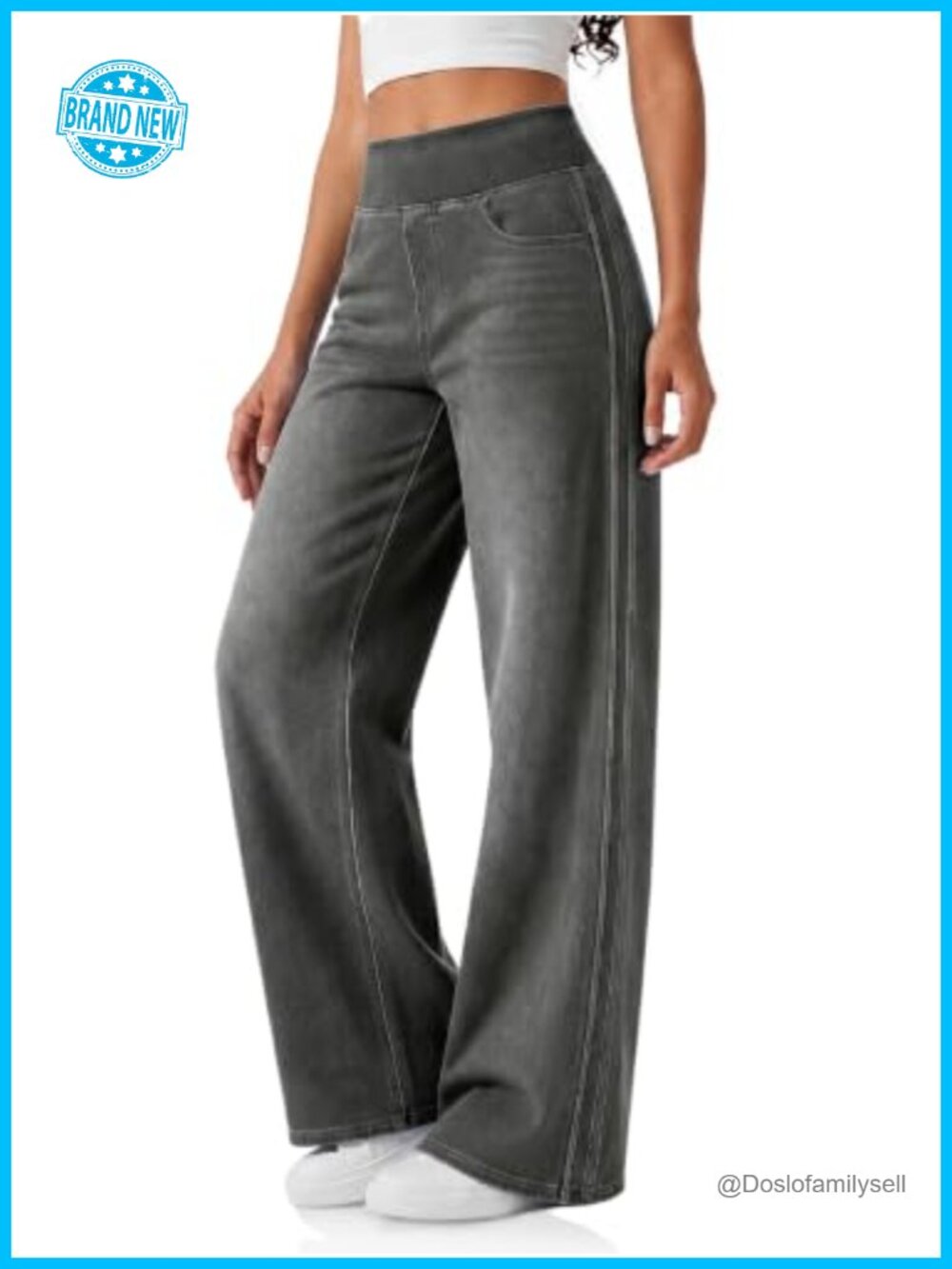 Pull On Jeans Wide Leg Stretch Knit Denim High Rise Pants